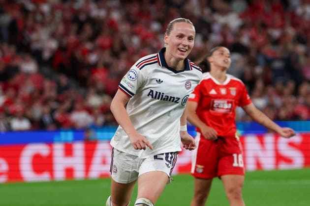 Lisbon, Portugal, September 30: Franziska Kett of FC Bayern Munich is seen celebrating after scoring a goal to make the score 0–3 during the UEFA Women s Champions League 2026–27 group stage Matchday 2 match between SL Benfica and FC Bayern Munich on September 30, 2024, in Lisbon, Portugal Copyright: HMBxMedia JoaquimxFerreira