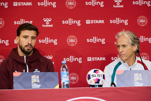 Portugal Training And press conference, PK, Pressekonferenz Portugal national soccer team player Ruben Dias and Head Coach Jorge Jesus of Portugal attend a press conference ahead of the UEFA Nations League 2026 27 Group A4 MD3 match against Denmark at Parken Stadium in Copenhagen, Denmark, on September 30, 2026. Copenhagen Denmark  Copyright: xKristianxTuxenxLadegaardxBergx originalFilename:berg-portugal260930_np318.jpg