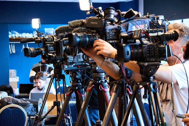 Portugal Training And press conference, PK, Pressekonferenz Cameras are set up in the press conference room during a press conference ahead of the UEFA Nations League 2026 27 Group A4 match against Denmark at Parken Stadium in Copenhagen, Denmark, on September 30, 2026. Copenhagen Denmark  Copyright: xKristianxTuxenxLadegaardxBergx originalFilename:berg-portugal260930_npdWU.jpg