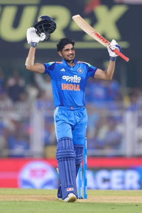 India v West Indies - ODI Series 2026 Shubman Gill, captain of India, celebrates after scoring a century during the second one day international (ODI) cricket match between India and West Indies at Barsapara Cricket Stadium in Guwahati, India, on September 30, 2026. Guwahati Assam India  Copyright: xShubhajitxRoyxKarmakarx originalFilename:roykarmakar-2ndodicr260930_npgvu.jpg