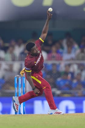 India v West Indies - ODI Series 2026 Vitel Lawes of the West Indies delivers a ball during the second one day international (ODI) cricket match between India and the West Indies at Barsapara Cricket Stadium in Guwahati, India, on September 30, 2026. Guwahati Assam India  Copyright: xShubhajitxRoyxKarmakarx originalFilename:roykarmakar-2ndodicr260930_npSWk.jpg