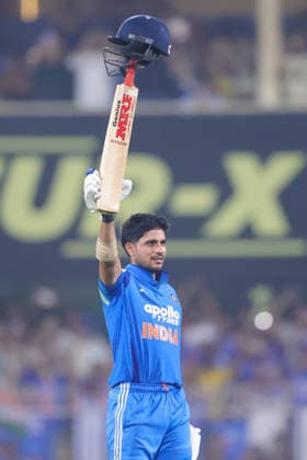 India v West Indies - ODI Series 2026 Shubman Gill, captain of India, celebrates after scoring a double century during the second one day international (ODI) cricket match between India and West Indies at Barsapara Cricket Stadium in Guwahati, India, on September 30, 2026. Guwahati Assam India  Copyright: xShubhajitxRoyxKarmakarx originalFilename:roykarmakar-2ndodicr260930_npTtT.jpg