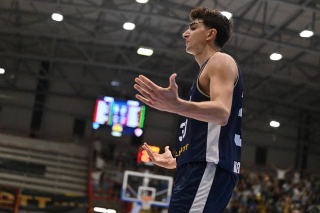 BASKETBALL - EuroCup - Napoli Basketball vs. Cosea JL Bourg-en-Bresse Photo by IPA ABACAPRESS.COM89155929 - Guglielmo Caruso of Napoli Basketball celebrates after scoring during the game against Cosea JL Bourg-en-Bresse in the EuroCup basketball match between Napoli Basketball and Cosea JL Bourg-en-Bresse in Naples, Italy, on September 30, 2026 Naples Italy  Copyright: xIPAxSport ABACAx