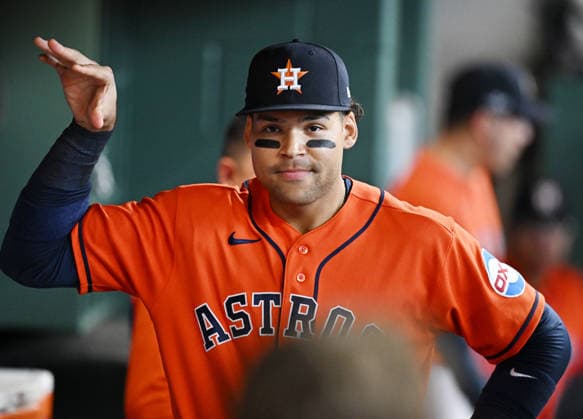 Houston Astros right fielder Cam Smith (11) jokes around in the dugout before the start of the second MLB, Baseball Herren, USA American League Wild Card game against the Chicago White Sox at Daikin Park in Houston, Texas, on Wednesday, September 30, 2026.  HOU20260930701 MARIAxLYSAKER