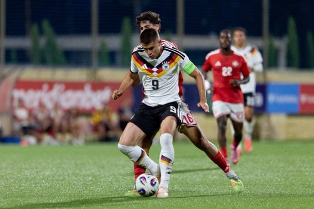 Nicolo Tresoldi of Germany is in action during the UEFA Under-21 Championship 2027, qualifying round Group F match between Malta and Germany at the Centenary Stadium, in Ta Qali, Malta, on 30 September, 2026. UEFA Under 21 Championship 2027 Qualifying; Under 21 Qualifying;