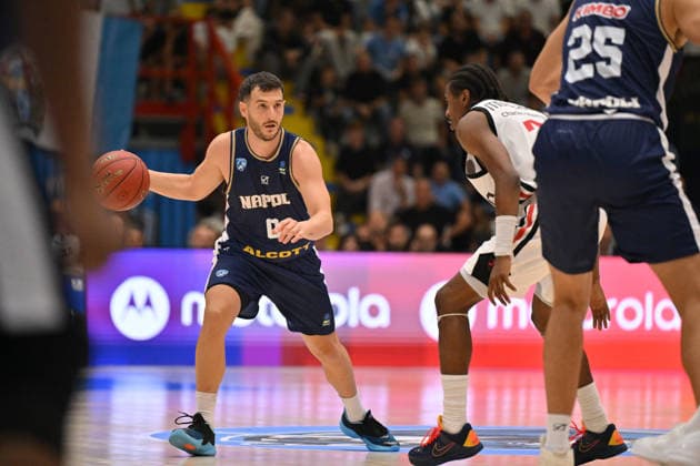 IPA89158230 - Marco Spissu of Napoli Basketball during the game against Cosea JL Bourg-en-Bresse in the Napoli Basketball vs. Cosea JL Bourg-en-Bresse EuroCup basketball game in Naples, Italy, on September 30, 2026  Copyright: xEnzoxPinelli IPAxSportx xx IPA89158230