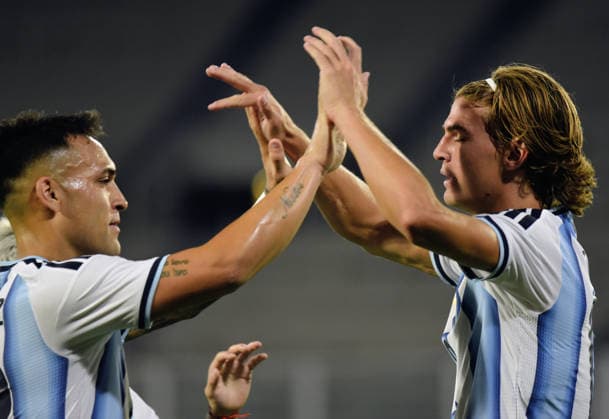 Argentina vs. Bolivia: NICO PAZ, Lautaro Martinez. Photo by FOTOBAIRES. Special Friendly Match from Córdoba Copyright: xJuanxJosexGarciaxJuanxJosexGarciax