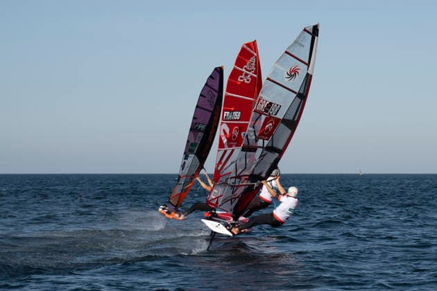 PWA Citroën World Windsurfing Tour Sylt 2026 Day 5 Slalom Foil Men Sylt Westerland, September 30, 2026 Pierre Macquaert Slalom Foil Men, France, FRA 945 Benoit Merceur Slalom Foil Men, France, FRA 1159 John Soukos Slalom Foil Men, Greece, GRE 198 PWA Citroën World Windsurfing Tour Sylt 2026 Day 5 Slalom Foil Men on September 30, 2026, off Brandenburger Beach, motorboat on Sylt, Westerland, Germany Copyright: xBEAUTIFULxSPORTS AndreasxDickx