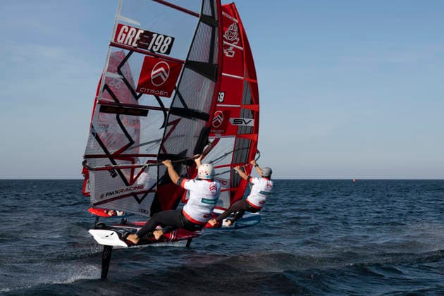 PWA Citroën World Windsurfing Tour Sylt 2026 Day 5 Slalom Foil Men Sylt Westerland, September 30, 2026 John Soukos Slalom Foil Men, Greece, GRE 198 Jordy Vonk Slalom Foil Men, Netherlands, NED 69 PWA Citroën World Windsurfing Tour Sylt 2026 Day 5 Slalom Foil Men on September 30, 2026, off Brandenburger Beach, motorboat on Sylt, Westerland, Germany Copyright: xBEAUTIFULxSPORTS AndreasxDickx