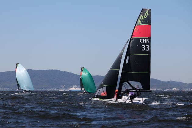 (261001) -- GAMAGORI, Oct. 1, 2026 -- Liu Tian and Wen Zaiding of China compete during the Men s Skiff Opening Series Race of Sailing at the 20th Asian Games Aichi-Nagoya 2026 in Gamagori of Aichi Prefecture, Japan, Oct. 1, 2026. ) (SP)JAPAN-GAMARORI-ASIAN GAMES-SAILING-MEN S SKIFF DengxHua 