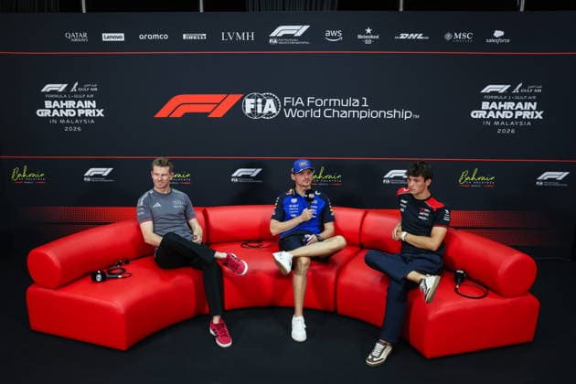 F1 - BAHRAIN GRAND PRIX IN MALAYSIA 2026 press conference, PK, Pressekonferenz HULKENBERG Nico (ger), Audi F1 Team R26, VERSTAPPEN Max (nld), Red Bull Racing Ford RB22, BEARMAN Ollie Oliver (gbr), TGR Haas F1 Team VF-26, portrait during the 2026 Formula 1 Bahrain Grand Prix in Malaysia, 16th round of the 2026 Formula One World Championship, WM, Weltmeisterschaft from October 2 to 4, 2026 on the Sepang International Circuit, in Sepang, Malaysia - SepangMalaysia Copyright: xANTONINxVINCENTx