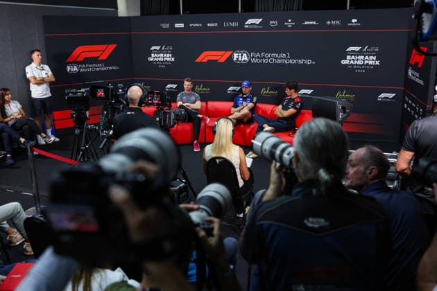 F1 - BAHRAIN GRAND PRIX IN MALAYSIA 2026 press conference, PK, Pressekonferenz HULKENBERG Nico (ger), Audi F1 Team R26, VERSTAPPEN Max (nld), Red Bull Racing Ford RB22, BEARMAN Ollie Oliver (gbr), TGR Haas F1 Team VF-26, portrait during the 2026 Formula 1 Bahrain Grand Prix in Malaysia, 16th round of the 2026 Formula One World Championship, WM, Weltmeisterschaft from October 2 to 4, 2026 on the Sepang International Circuit, in Sepang, Malaysia - SepangMalaysia Copyright: xANTONINxVINCENTx