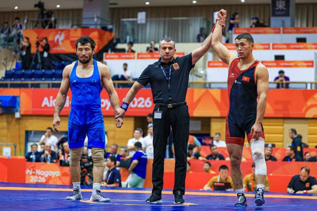 Asian Games, 77 kg Greco-Roman: Akzhol Makhmudov (KZ) def. Demeu Zhadrayev (KAZ) Copyright: xAmirrezaxAliasgarix
