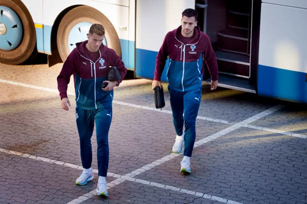 Denmark Nations League: Cristiano Ronaldo and Diogo Dalot arrive at Parken Stadium ahead of the Nations League match against Denmark in Copenhagen, Denmark, on Wednesday, September 30, 2026. Photo by Liselotte Sabroe, Ritzau Scanpix, Copenhagen, Denmark  Copyright: Ritzau Scanpix LiselottexSabroex spdk20260930-183440-L