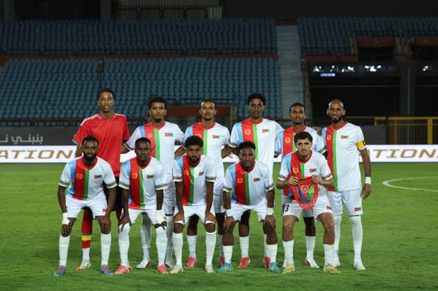 CAIRO - SEPTEMBER 30, 2026: starting line up Yonathan Sultan, Hennos Asmelash, Jozef Misignha, Nahom Tadese, Namrud Embaye, Jonas Idris, Filimon Gerezgiher, Ablelom Teklezgi, Tesfaldet Tekie, Nahom Girmai, Ali Sulieman of National football team of Eritrea poses for a team photo, group photo during the 2027 Africa Cup of Nations 2027 qualification match between South Africa and Eritrea at Al-Salam Stadium on September 30, 2026 in Cairo, Egypt. South Africa national team, Nationalteam and Eritrea national team - Football Africa Cup of Nations 2027 qualification match on September 30, 2026 in Cairo, Egypt. Copyright: xSFSIx