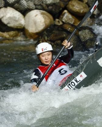 Aichi-Nagoya Asian Games: Canoe Slalom Japan s Kurumi Ito competes en route to winning gold in the Aichi-Nagoya Asian Games women s kayak single at Yahagigawa Canoe Slalom Course in Toyota in Aichi Prefecture, central Japan, on Oct. 1, 2026.  A14AA0005629607P