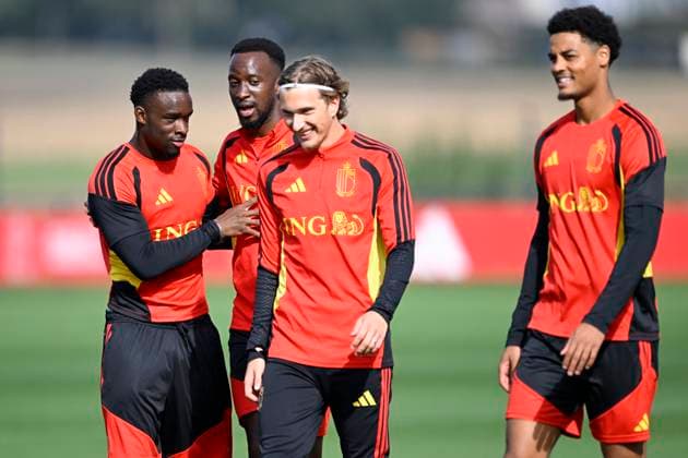 Belgium v Turkey - UEFA Nations League 2026 Media Activities 01 10 2026 TUBIZE, BELGIUM - OCTOBER 01 : Keita Mandela midfielder of Belgium, Lukebakio Dodi forward of Belgium and Godts Mika forward of Belgium pictured during a training session ahead of the UEFA Nations League tournament league phase matchday 3 group A1 match between Belgium and Turkey on October 1, 2026 in Tubize, Belgium, 01 10 2026 Tubize Belgium  Copyright: xNicoxVereeckenx