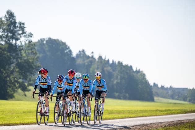 Belgian riders are pictured in action during a training before the cycling European Championships, in Ljubljana, Slovenia, Thursday 1 October 2026. The UEC road championships are taking place from 03 to 07 October. DAVIDxPINTENS  x188430661x