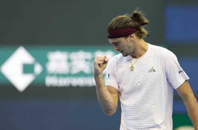 (261001) -- BEIJING, Oct. 1, 2026 -- Alexander Zverev celebrates after scoring during the men s singles first round match between Alexander Zverev of Germany and Cameron Norrie of Britain at 2026 China Open tennis tournament in Beijing, China, Oct. 1, 2026. ) (SP)CHINA-BEIJING-TENNIS-CHINA OPEN-MEN S SINGLES(CN) BaixXuefei 