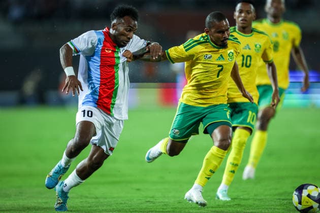 Eritrea v South Africa - CAF Africa Cup Of Nations Qualifiers 10 Ali Suleiman Ibrahim of Eritrea battles for possession with 7 Oswin Reagan Appollis of South Africa during the CAF Africa Cup of Nations qualifier between Eritrea and South Africa at Al Salam Stadium on September 30, 2026. Cairo Egypt  Copyright: xAymanxArefx originalFilename:aref-notitle260930_npIR3.jpg