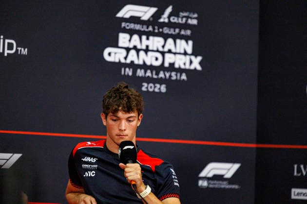 1st October 2026; Sepang IC, Kuala Lumpur, Malaysia; Formula 1, Bahrain Grand Prix, Arrival Day; Oliver Bearman (87) of Great Britain and TGR Haas F1 Team during the press conference, PK, Pressekonferenz at the Bahrain Grand Prix StephenxBlackberry