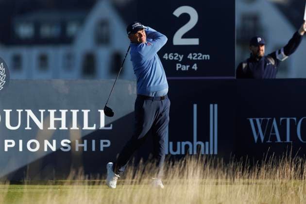 1st October 2026; Carnoustie Golf Links, Carnoustie, Angus, Scotland; DP World Tour Golf, Alfred Dunhill Links Championship, Day 1; Padraig Harrington of Ireland plays a shot from the tee on the second hole DavidxYoung