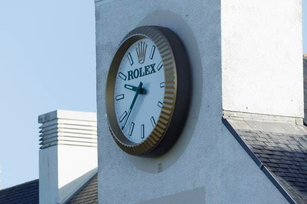 1st October 2026; Carnoustie Golf Links, Carnoustie, Angus, Scotland; DP World Tour Golf, Alfred Dunhill Links Championship, Day 1; Rolex branding on a clock on the Carnoustie Golf Hotel DavidxYoung