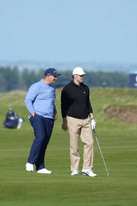 RECORD DATE NOT STATED 1st October 2026; Old Course at St Andrews, Mount Melville, Scotland; DP World Tour Golf, Alfred Dunhill Links Championship, Day 1; Marcus Armitage talks to his playing partner Gareth Bale on the 15th hole AlecxBrown