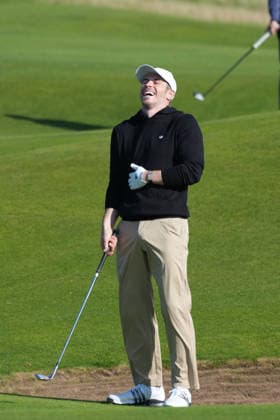 RECORD DATE NOT STATED 1st October 2026; Old Course at St Andrews, Mount Melville, Scotland; DP World Tour Golf, Alfred Dunhill Links Championship, Day 1; Gareth Bale laughs after a poor chip near the green on the 15th hole AlecxBrown