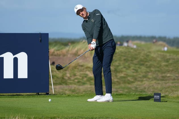 RECORD DATE NOT STATED 1st October 2026; Old Course at St Andrews, Mount Melville, Scotland; DP World Tour Golf, Alfred Dunhill Links Championship, Day 1; Adrian Meronk plays his tee shot on the 16th hole AlecxBrown
