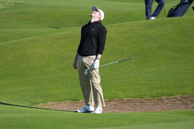 RECORD DATE NOT STATED 1st October 2026; Old Course at St Andrews, Mount Melville, Scotland; DP World Tour Golf, Alfred Dunhill Links Championship, Day 1; Gareth Bale reacts to a poor chip near the green on the 15th hole AlecxBrown