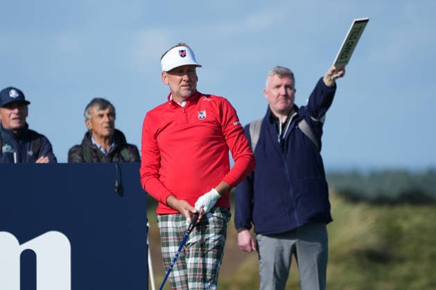 RECORD DATE NOT STATED 1st October 2026; Old Course at St Andrews, Mount Melville, Scotland; DP World Tour Golf, Alfred Dunhill Links Championship, Day 1; Ian Poulter watches his tee shot on the 16th hole AlecxBrown