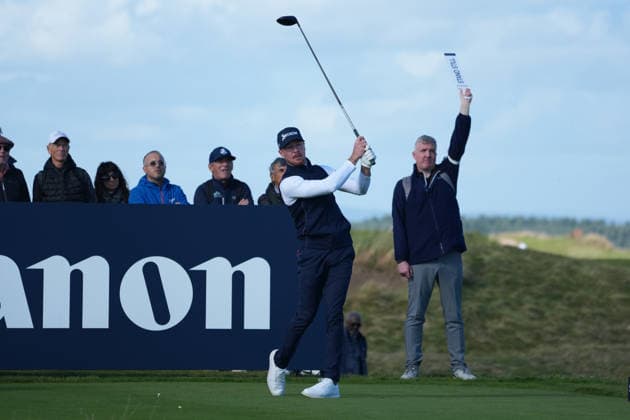 RECORD DATE NOT STATED 1st October 2026; Old Course at St Andrews, Mount Melville, Scotland; DP World Tour Golf, Alfred Dunhill Links Championship, Day 1; Sean Crocker plays his tee shot on the 16th hole AlecxBrown