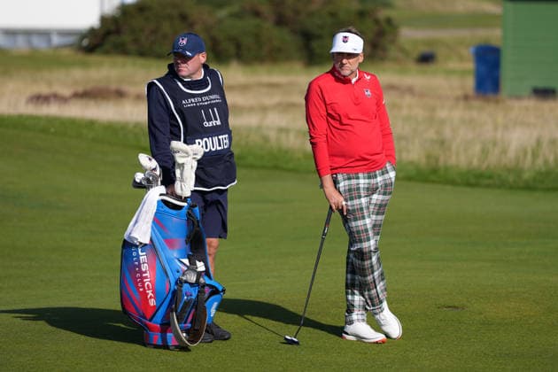 RECORD DATE NOT STATED 1st October 2026; Old Course at St Andrews, Mount Melville, Scotland; DP World Tour Golf, Alfred Dunhill Links Championship, Day 1; Ian Poulter and his caddie AlecxBrown
