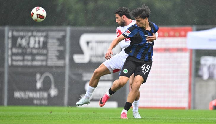 October 1, 2026 Soccer Season 2026–2027 Exhibition Match Friendly Match Preseason Match VfB Stuttgart vs. SpVgg Greuther Fürth Kleeblatt Sports Photo by Zink xwoxzix; regulations prohibit any use of photographs as image sequences and or quasi-video; for editorial use only. Leonidas Stergiou 20, VfB Stuttgart; Dominik Spath 49, SpVgg Greuther Fürth