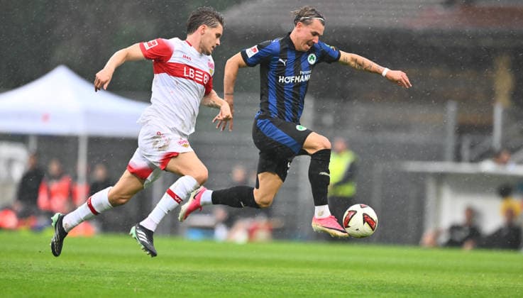 October 1, 2026 Soccer Season 2026–2027 Exhibition Match Friendly Match Preseason Match VfB Stuttgart vs. SpVgg Greuther Fürth Kleeblatt Sports Photo by Zink xwoxzix Regulations prohibit any use of photographs as image sequences and or quasi-video; for editorial use only. Ramon Hendriks 3, VfB Stuttgart; Felix Klaus 30, SpVgg Greuther Fürth