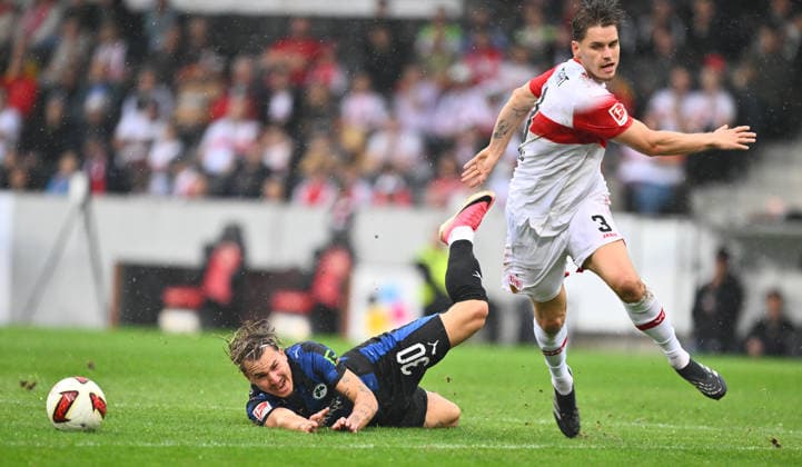 October 1, 2026 Soccer Season 2026–2027 Exhibition Match Friendly Match Preseason Match VfB Stuttgart SpVgg Greuther Fürth Kleeblatt Sports Photo by Zink xwoxzix; regulations prohibit any use of photographs as image sequences and or quasi-video; for editorial use only. Felix Klaus 30, SpVgg Greuther Fürth; Ramon Hendriks 3, VfB Stuttgart