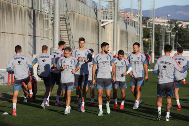 Croatian national football team training Lovro Majer and Josip Sutalo during tTraining session of the Croatian national football team on the auxiliary pitch at the Rujevica Stadium. October 1, 2026, Rijeka, Croatia.  GoranxKovacic PIXSELL