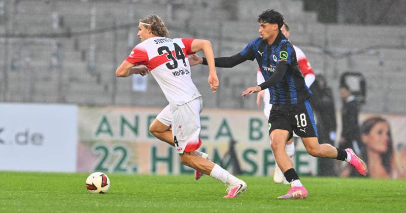 October 1, 2026 Soccer Season 2026–2027 Exhibition Match Friendly Match Preseason Match VfB Stuttgart SpVgg Greuther Fürth Kleeblatt Sports Photo by Zink xwoxzix; regulations prohibit any use of photographs as image sequences and or quasi-video; for editorial use only. Tim van der Leij 34, VfB Stuttgart; Omar Megeed 18, SpVgg Greuther Fürth