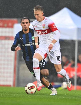 October 1, 2026 Soccer Season 2026–2027 Exhibition Match Friendly Match Preseason Match VfB Stuttgart SpVgg Greuther Fürth Kleeblatt Sports Photo by Zink xwoxzix; regulations prohibit any use of photographs as image sequences and or quasi-video; for editorial use only. Chris Führ10, VfB Stuttgart in front of Olgherto Balliu 45, SpVgg Greuther Fürth