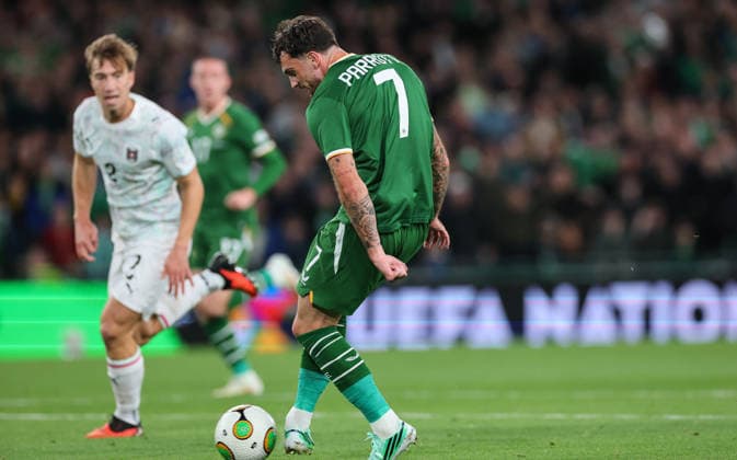 UEFA Nations League Group Stage, Aviva Stadium, Dublin 1 10 2026 Republic of Ireland vs Austria Ireland s Troy Parrott scores his sides first goal Troy Parrott scores his sides first goal 1 10 2026  Copyright: xx RB1_8474