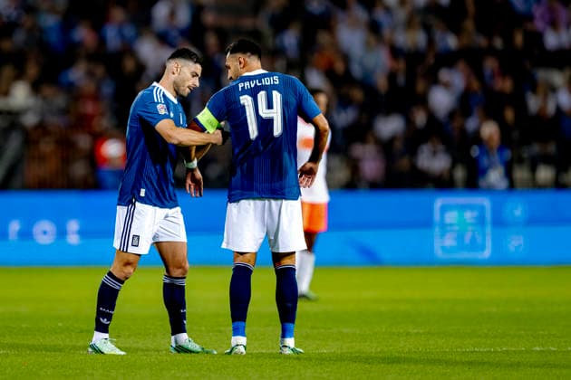 THESSALONIKI, Greece: Forward Vangelis Pavlidis of Greece during the UEFA Nations League match between Greece and the Netherlands at Toumba Stadium on October 1, 2026, in Thessaloniki, Greece. Photo by DeFodi Images