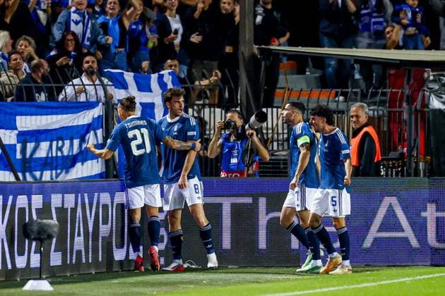 THESSALONIKI - Fotis Ioannidis of Greece celebrates his team s first goal with his teammates during the UEFA Nations League match between Greece and the Netherlands at the Toumba Stadium on 1 October 2026 in Thessaloniki, Greece. MARCEL TER BALS ANP UEFA Nations League 2026 27 xVIxANPxSportx xMarcelxterxBalsxIVx 571091601 originalFilename: 571091601.jpg