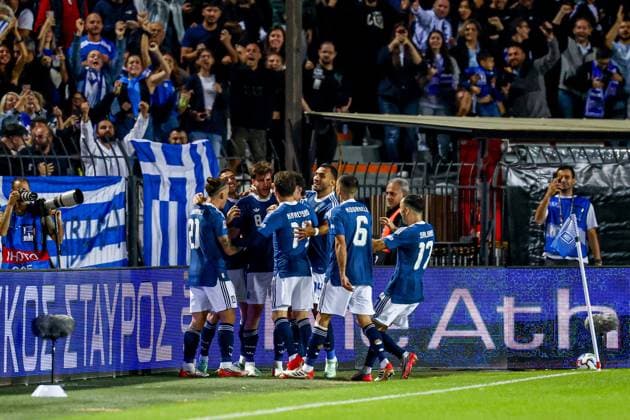 THESSALONIKI - Fotis Ioannidis of Greece celebrates his team s first goal with his teammates during the UEFA Nations League match between Greece and the Netherlands at the Toumba Stadium on 1 October 2026 in Thessaloniki, Greece. MARCEL TER BALS ANP UEFA Nations League 2026 27 xVIxANPxSportx xMarcelxterxBalsxIVx 571091608 originalFilename: 571091608.jpg