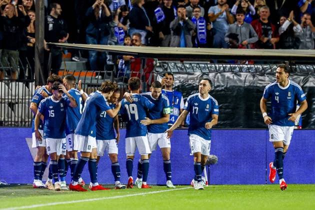 THESSALONIKI - Fotis Ioannidis of Greece celebrates his team s first goal with his teammates during the UEFA Nations League match between Greece and the Netherlands at the Toumba Stadium on 1 October 2026 in Thessaloniki, Greece. MARCEL TER BALS ANP UEFA Nations League 2026 27 xVIxANPxSportx xMarcelxterxBalsxIVx 571091618 originalFilename: 571091618.jpg