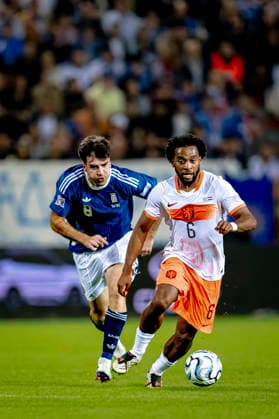 THESSALONIKI: Netherlands midfielder Quinten Timber during the UEFA Nations League match between Greece and the Netherlands at Toumba Stadium on October 1, 2026, in Thessaloniki, Greece. Photo by DeFodi Images