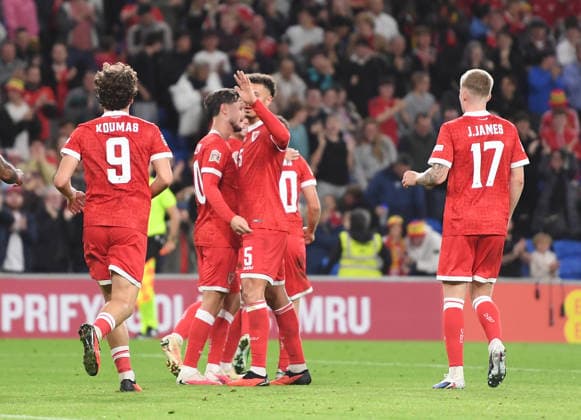 Cardiff, Wales, October 1st 2026 .Daniel James of Wales celebrates after he scores for his side equalising the scoresduring the 2027 UEFA Nations league-league phase-Group A4 between Wales and Norway at Cardiff City stadium (Photo by Jeff Thomas Sports Press Photo) Copyright: xJeffxThomas SportsxPressxPhotox Sportspressphoto_SPR243420
