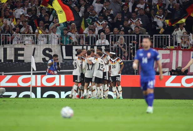 Germany vs. Serbia, Soccer, Men s, 2026–2027 Season, International Match, Nations League, Matchday 3, League A, Group 2, Allianz Arena, 1–0 (goal by Tom Bischof for Germany), celebration