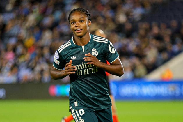 MANCHESTER, ENGLAND - October 1: Goal. Linda Caicedo of Real Madrid celebrates scoring during the UEFA Womens Champions League match between Manchester City and Real Madrid at Joie Stadium on October 1, 2026 in Manchester, England. (Photo by Natalie Mincher Sports Press Photo SPP) Copyright: xNataliexMincher SPPx Sportspressphoto_SPR243426