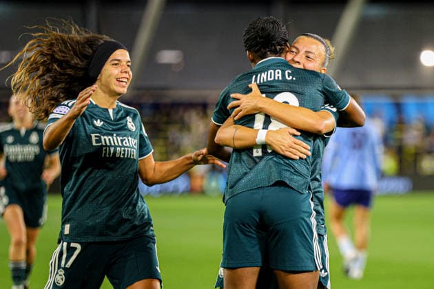 MANCHESTER, ENGLAND - October 1: Goal. Linda Caicedo of Real Madrid celebrates scoring during the UEFA Womens Champions League match between Manchester City and Real Madrid at Joie Stadium on October 1, 2026 in Manchester, England. (Photo by Natalie Mincher Sports Press Photo SPP) Copyright: xNataliexMincher SPPx Sportspressphoto_SPR243428